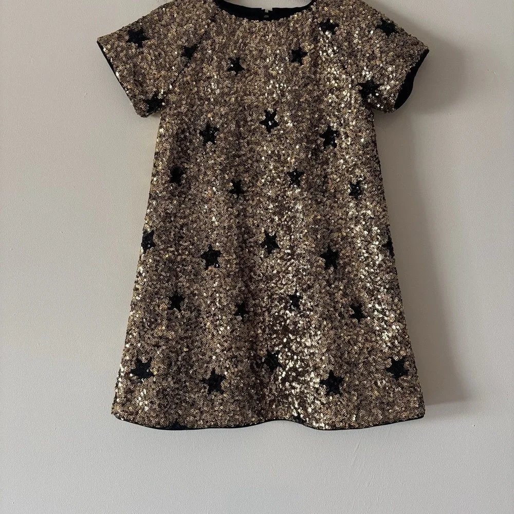 J. Crew CREWCUTS Girls Sequin Stars Short Sleeve Shift Dress Size 5 Preppy Party